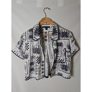 Tullea Palm Tree Linen Blend Crop Top Y2K S Boho Coastal Tropical Resort